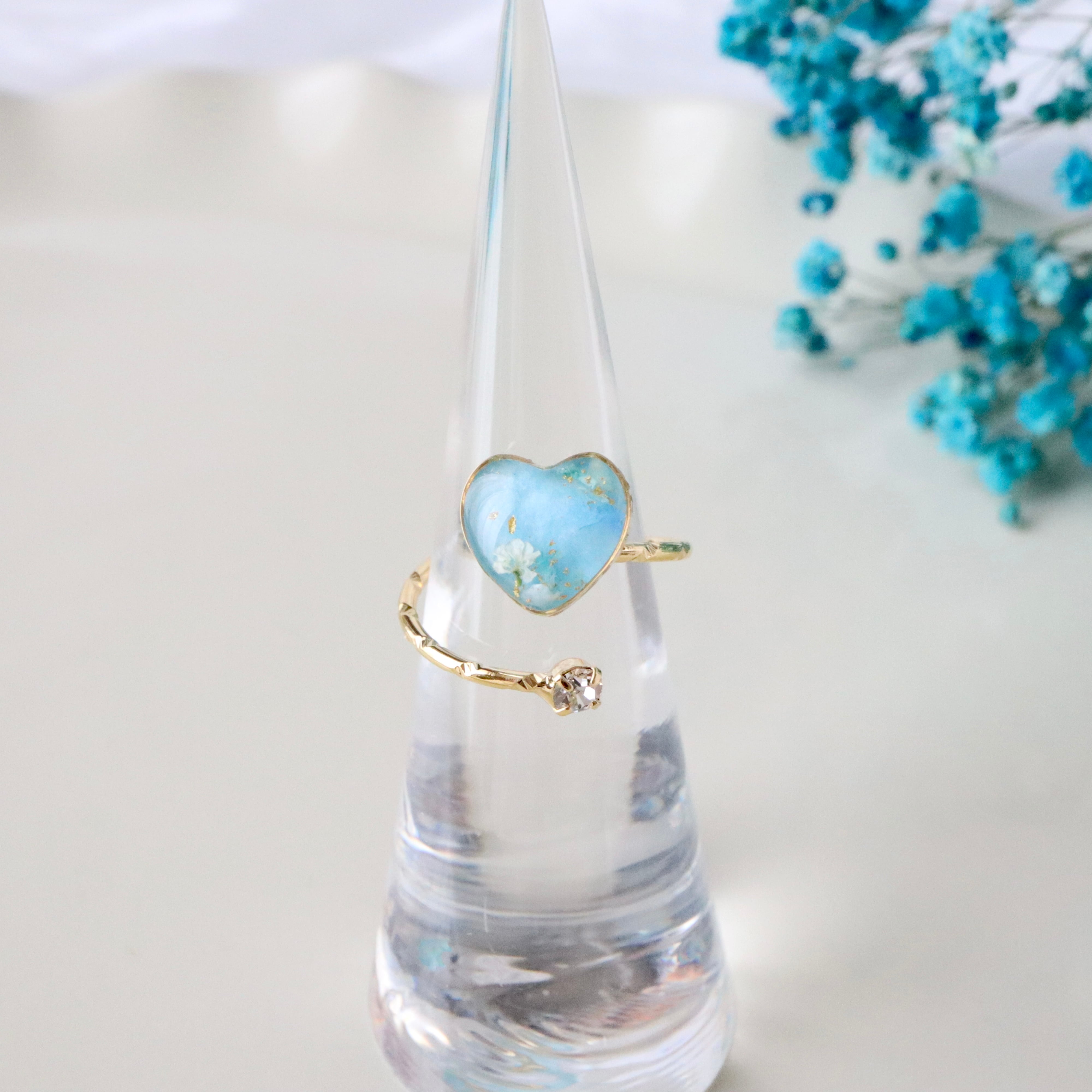 【リング03】 1点もの*和紙と水彩の彩り ~ネモフィラ~/フリーサイズ