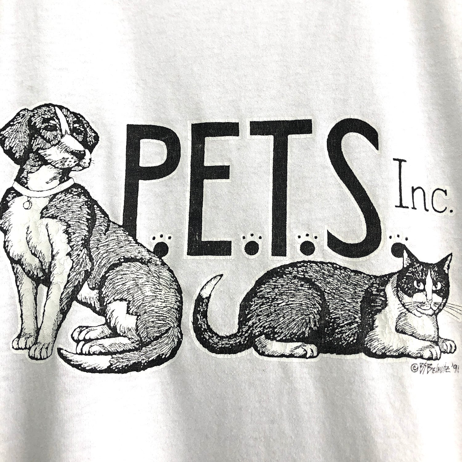 90S USA製 ヴィンテージ PETS 犬 猫 プリント 1991 オールド Tシャツ