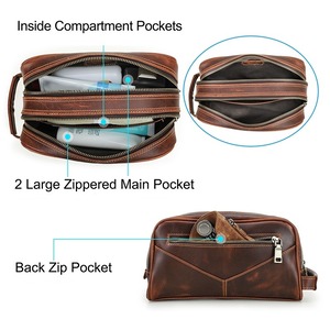 Double Zip Genuine Leather Travel Pouch Bag / 本革 ダブルジップ レザー トラベル ポーチ バッグ