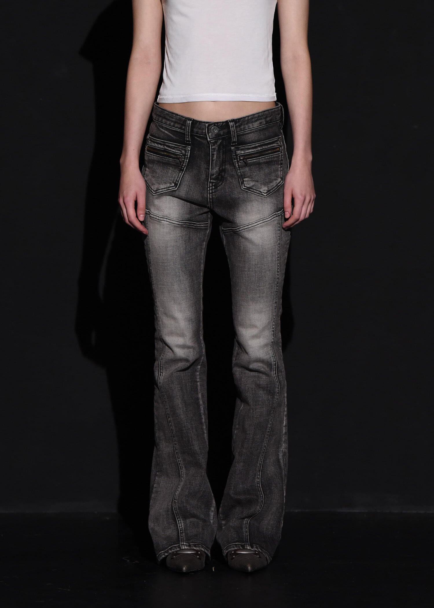 BOHEMIAN SEOUL] FRONT POCKET BOOTS CUT DENIM PANTS, GRAY 正規品 