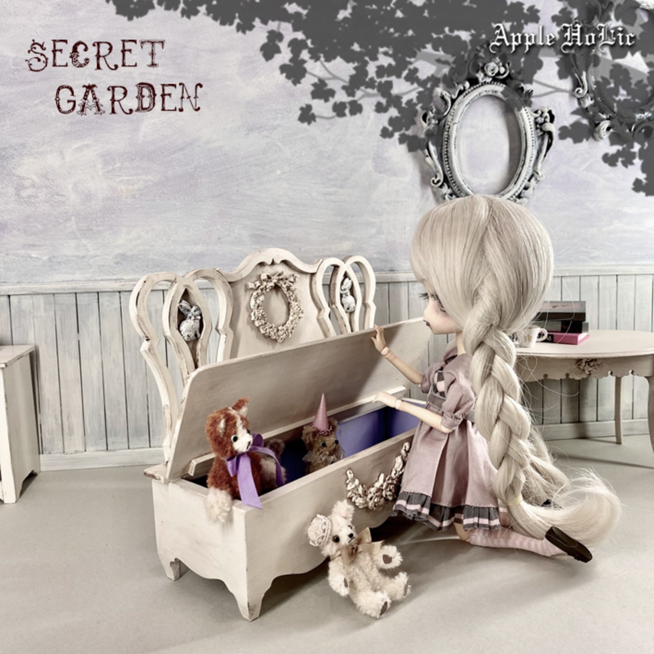 ストレージベンチ M　Secret Garden  Cream Storage Bench 秘密の花園 (ミディブライス ruruko ハルモニアブルーム サイズ )