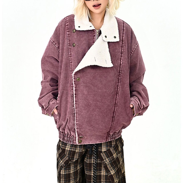 クラシックステッチアシメラインスタンドブルゾン 2col   R01246