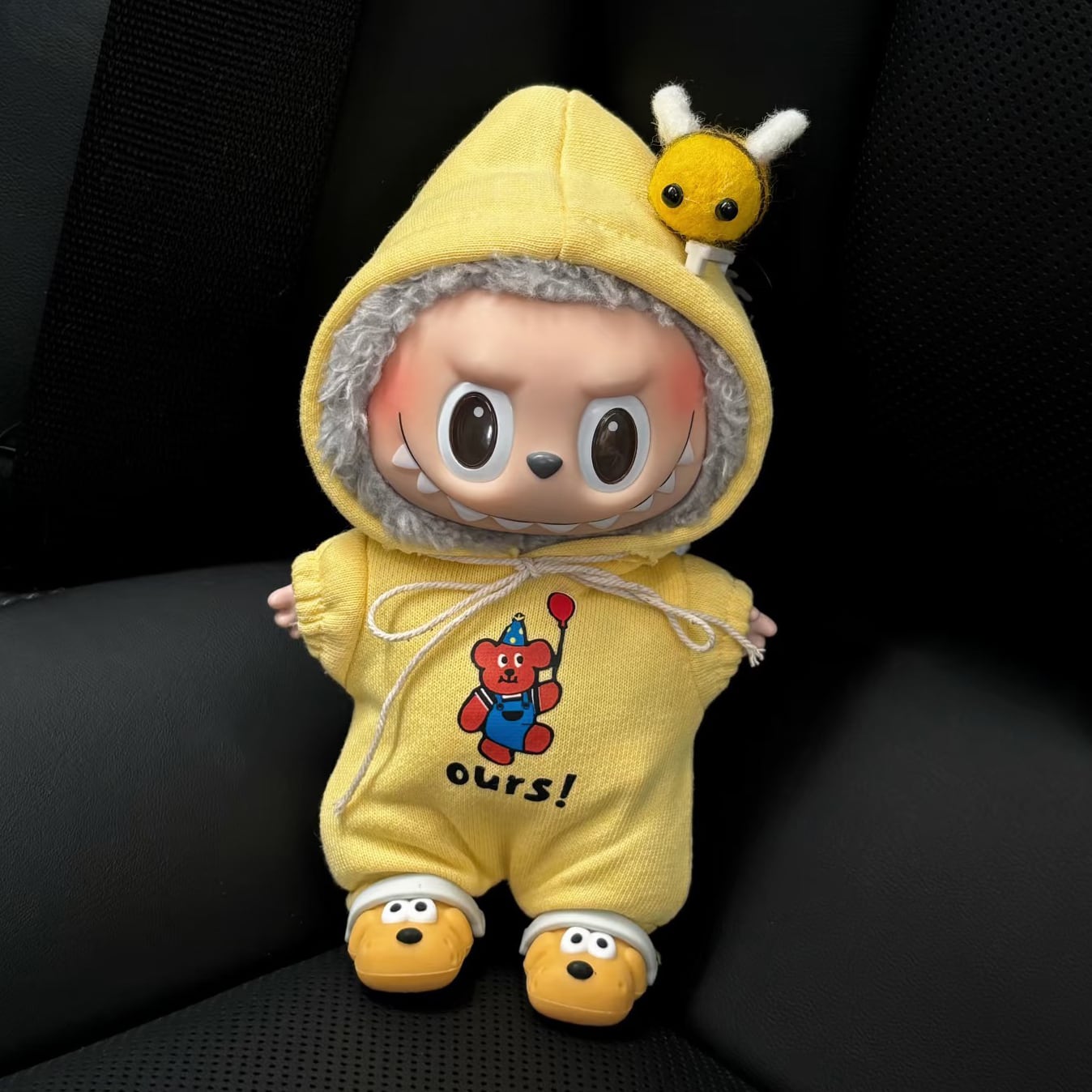 全身おやすみコーデ 可愛すぎる♡labubu ラブブ17cm 用 くまさんフードつなぎセット ハチのヘアアクセ&シューズ付き 星 全身すっぽり 可愛い ドール服