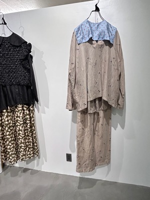 BUNON(ブノン)Khadi Linen cotton Hand Print & Embroidery Frap Pants  リネンコットン 刺繍 フラップ付きパンツ