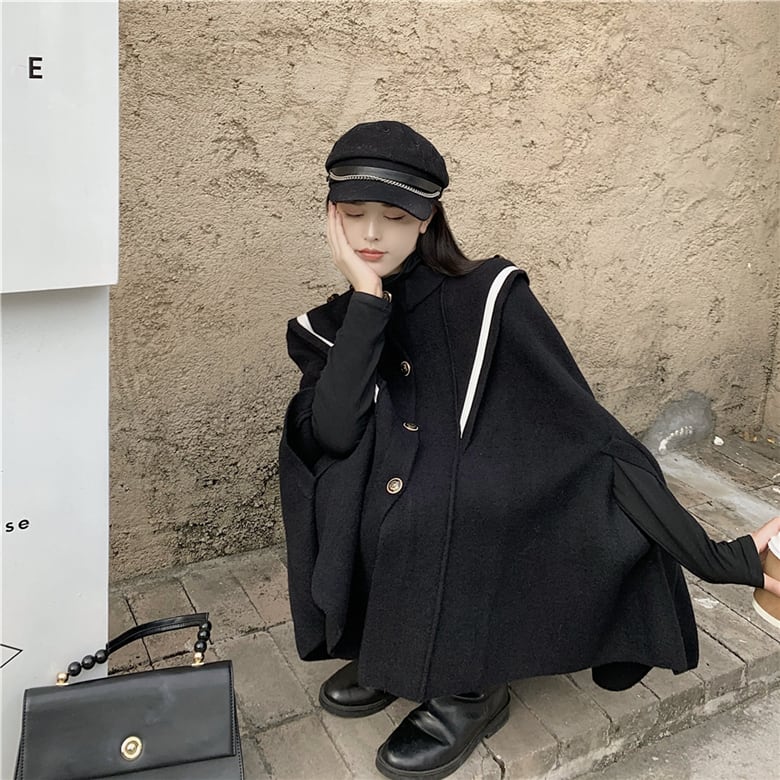 羽織 ケープ マント ポンチョ 黒 ブラック モノトーン アウター 羽織 ケープ マント ポンチョ 黒 ブラック モノトーン アウター