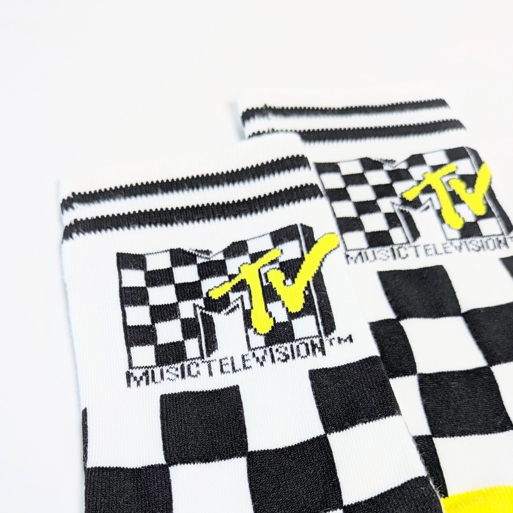 ♧【 crew socks / クルーソックス 】MTV / チェッカーフラッグデザイン 靴下 / ソックス〚アメリカン雑貨 アメトイ〛