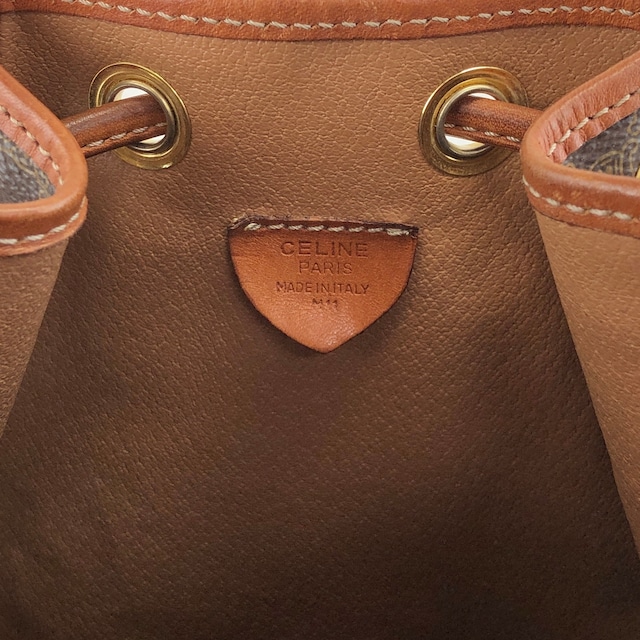 CELINE セリーヌ マカダム ショルダーバッグ ブラウン PVC レザー 2way 巾着 vintage ヴィンテージ オールド ifb2i4