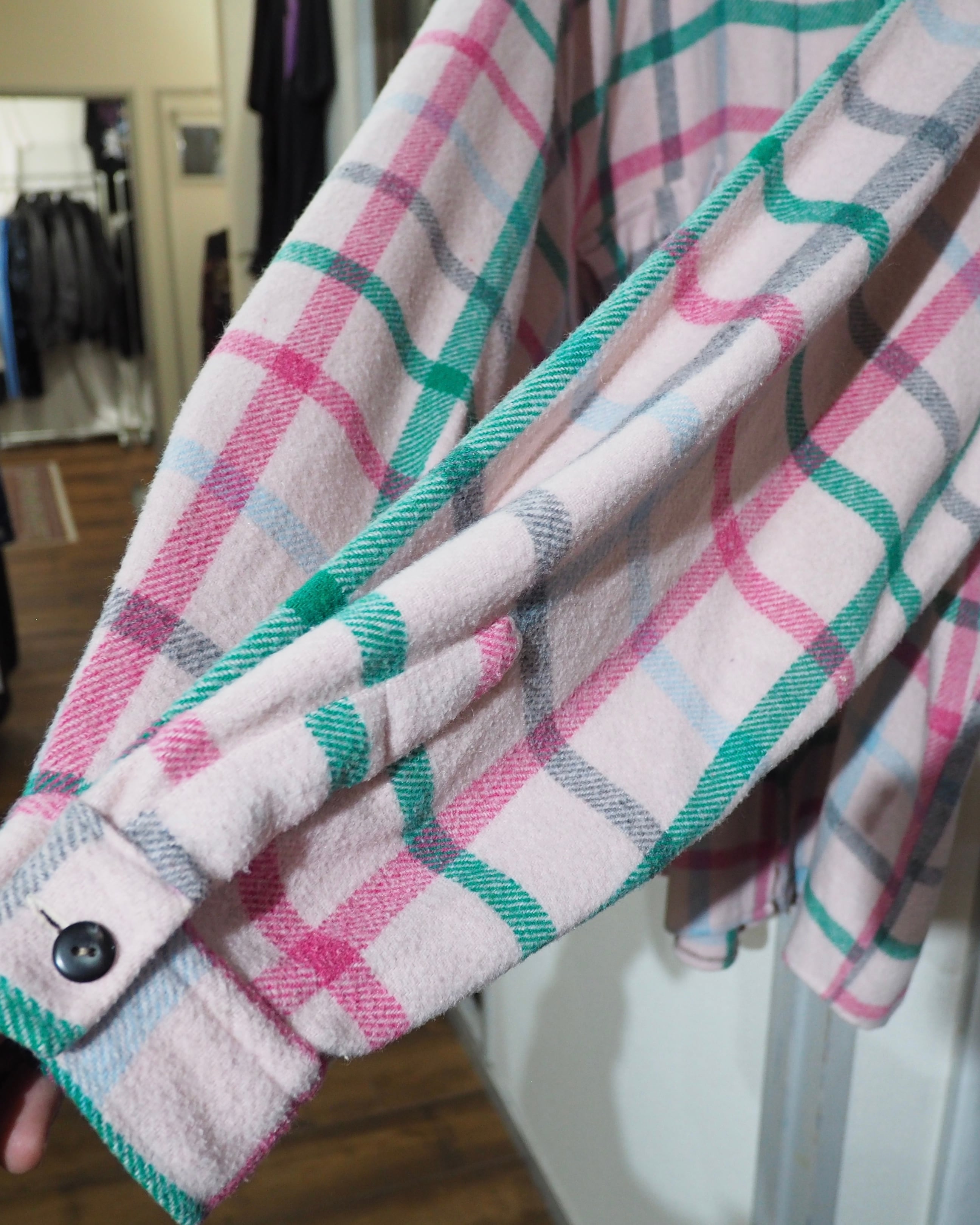 1980s " Green Mountain " Pale Pink Check Pattern Vintage Loose Flannel Shirt