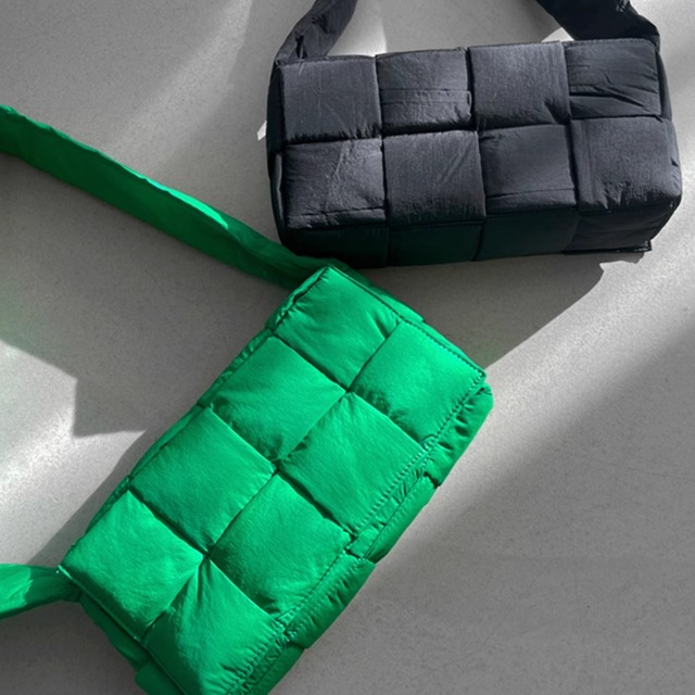 ブロックチェック ナイロン  ミニ ショルダーバッグ グリーン ブラック メンズファッション