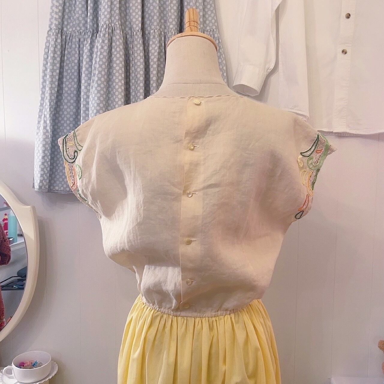 remake / leaf embroidery one-piece