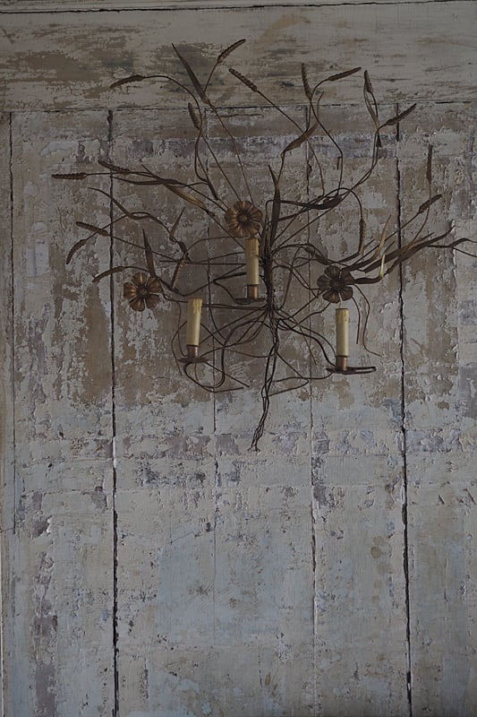 広がる麦穂とお花 大きな壁掛けオブジェ-antique brass wall