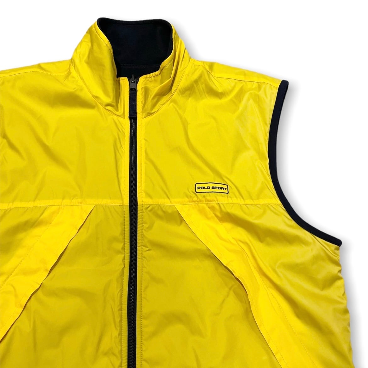 90s POLO SPORT(ポロスポーツ) Fleece&Nylon Reversible Vest フリース ナイロン リバーシブル ベスト  イエロー ブラック / M