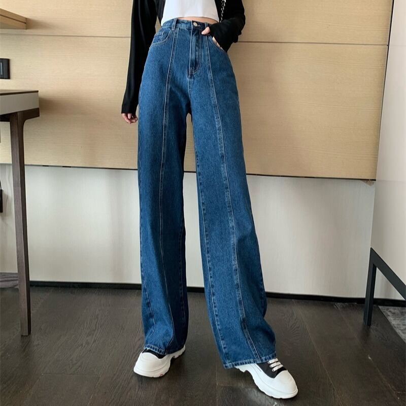 ジーンズ ルーズワイドレッグスプリングハイウェストウェストスリムダークパンツ 春物 ワイドパンツ ブラックストロベリース16393958526