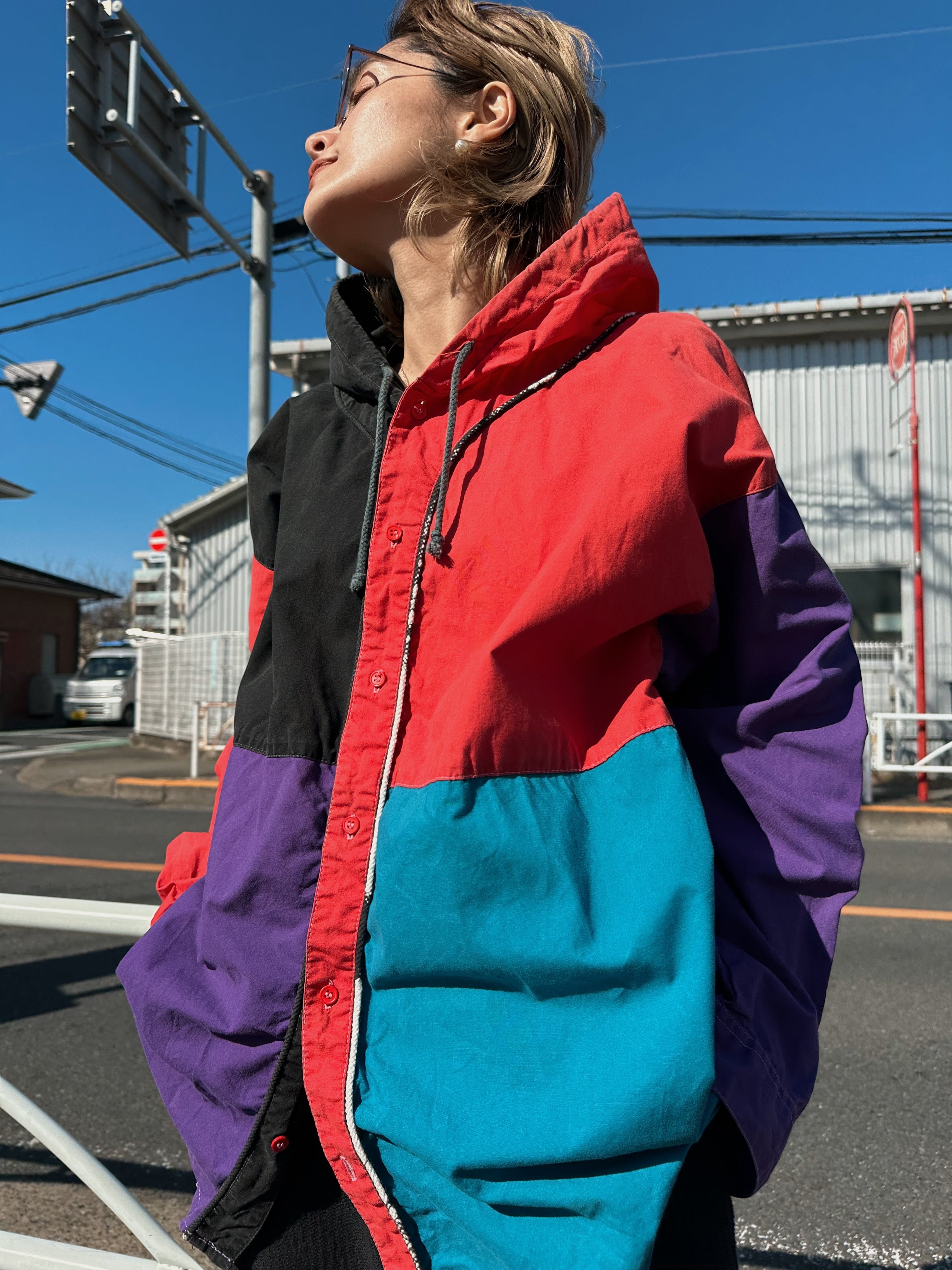 (SH1101)Panel shirt hoodie