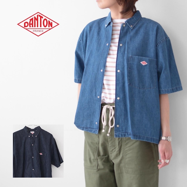 DANTON [ダントン] W S/S COOLMAX OXFORD B.D SHIRT DENIM [DT-B0117DUG] 半袖 クールマックス オックスフォード ボタンダウンシャツ・デニム・ボタンダウンシャツ・コットンシャツ・半袖シャツ・レディース・女性用・婦人服・LADY'S [2023SS]