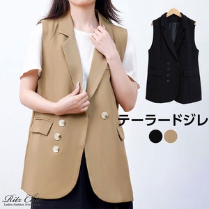 ベスト テーラード ジレ レディース 春 夏 秋 韓国 ノースリーブ ジャケット 大人 カジュアル きれいめ シンプル 通勤 ビジネス オフィス フォーマル 体型カバー ライトアウター 大人可愛い 大人女子