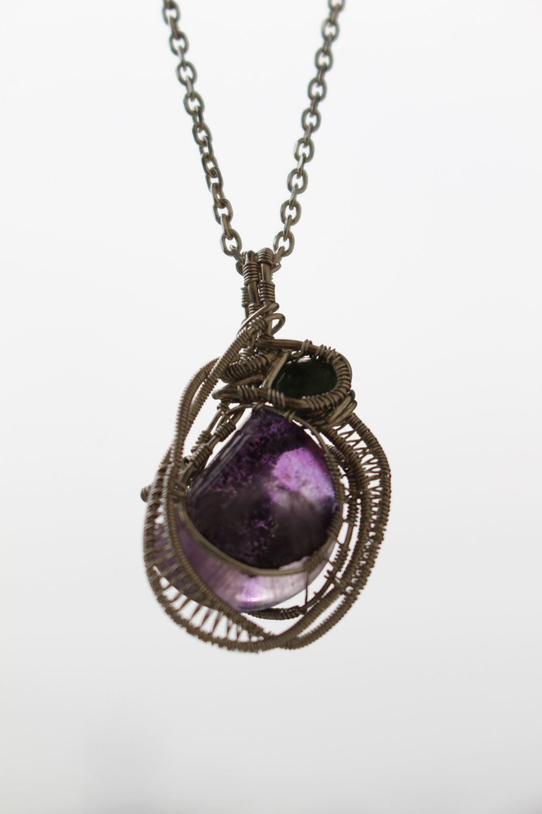 Amethyst & Emerald silver925 wirewrapping pendant