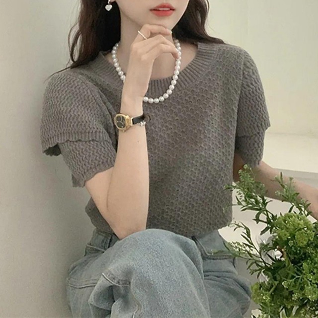 Double puff sleeve summer knit A147
