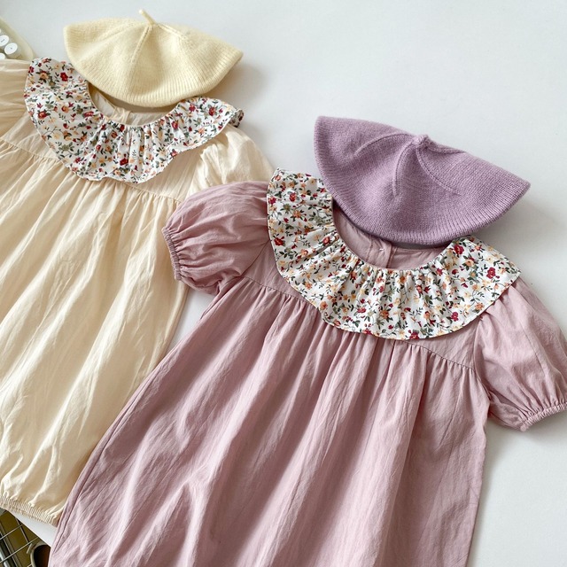 【BABY】フラワーフリル襟小花柄半袖ロンパース - 12