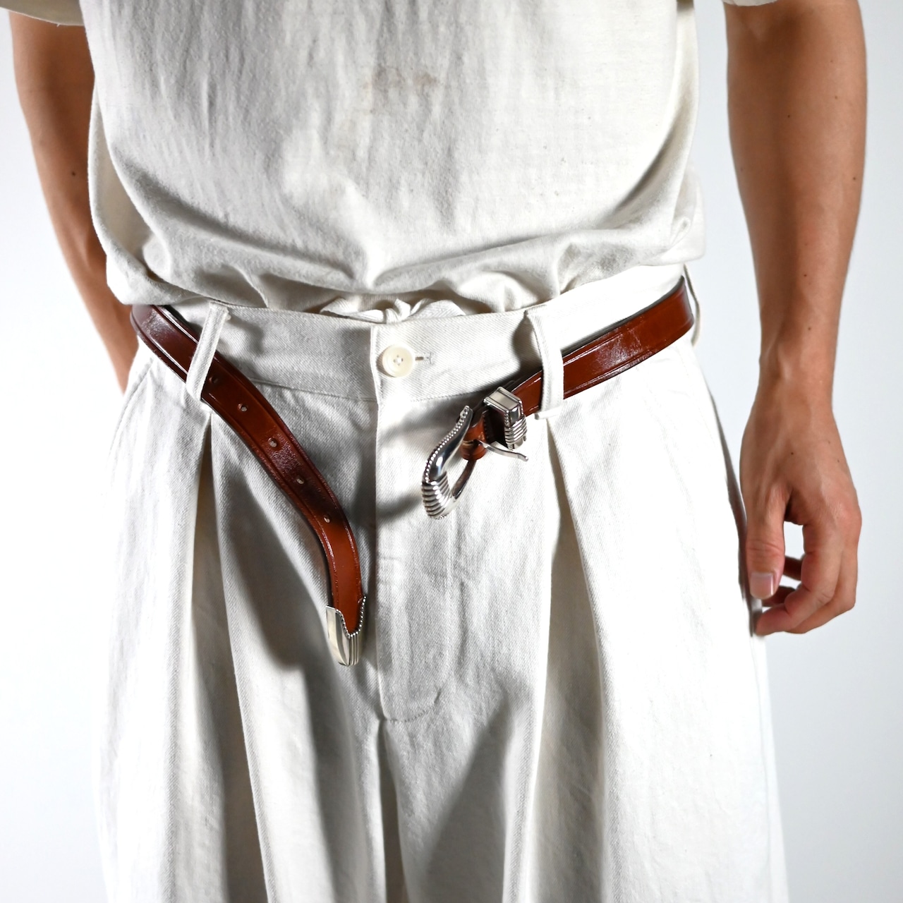 TORY LEATHER / 1 inch "3 -Piece Silver Buckle Belt(OAKBARK/NICKEL)