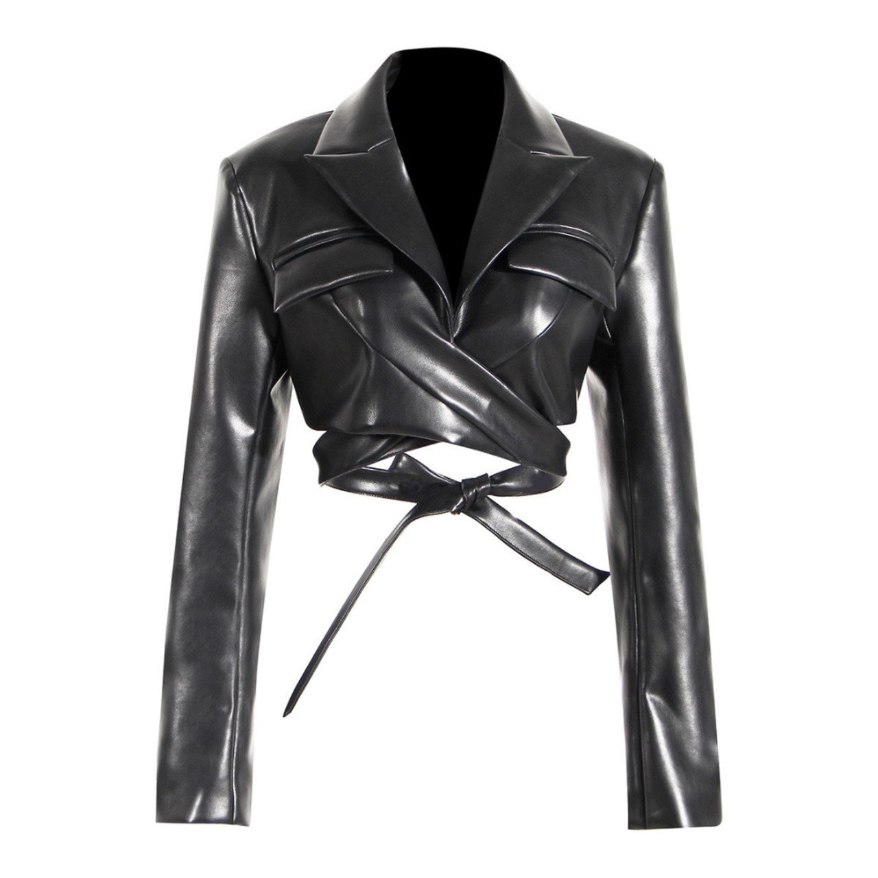 Cross-strap PU leather short jacket(ME017)