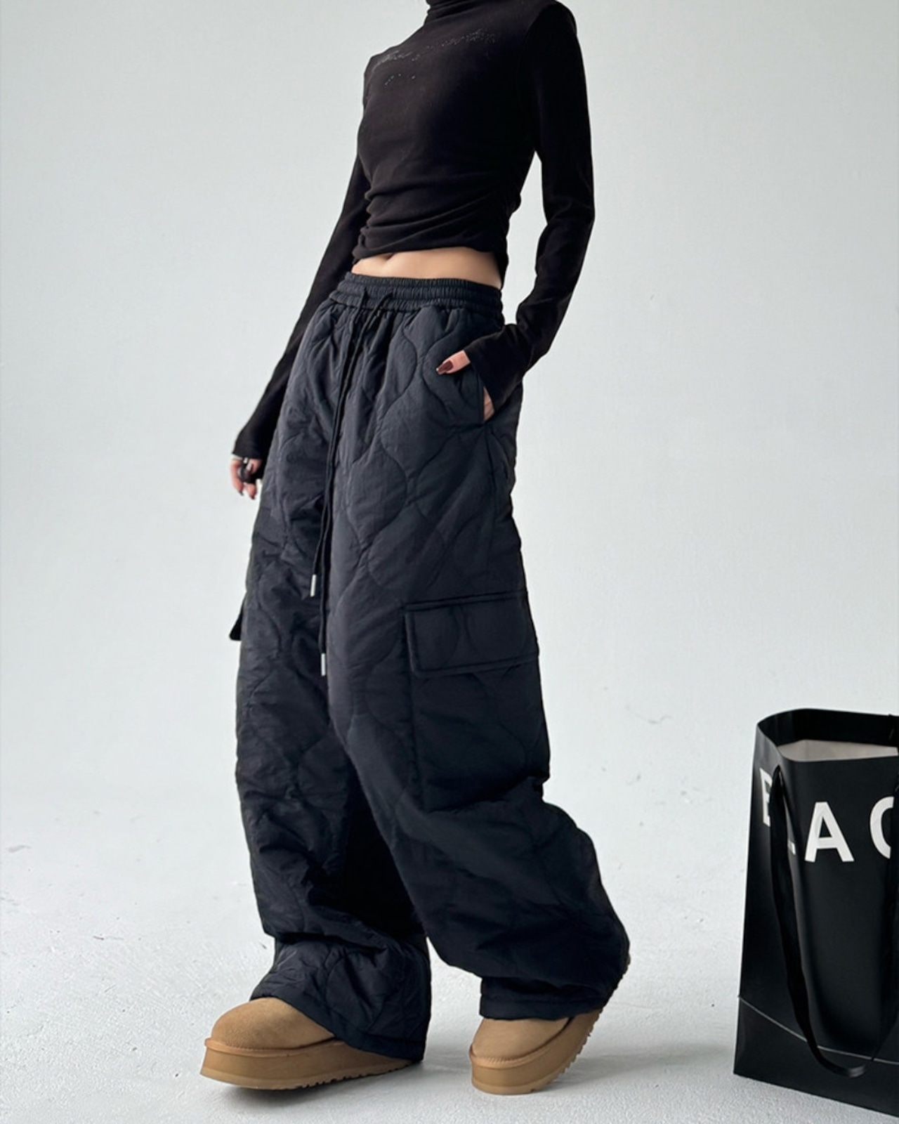 キルティングドローストリング ワイドパンツ 2color A0818 - 2