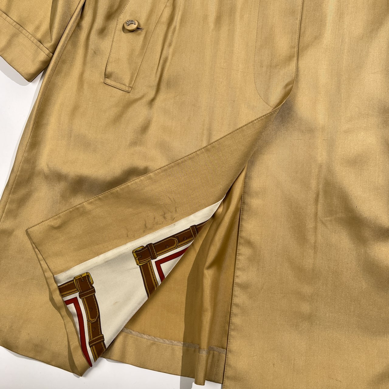 Burberrys バーバリー シルク100% 裏地総柄 ステンカラー コート 7AR /ゴールド系 三陽商会 ヴィンテージ