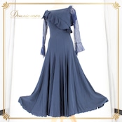 社交ダンス 衣装 スタンダード ドレス ワンピース レッスンウェア パーティドレス 紺 ネイビー系 無地 レース シンプル フォーマル 長袖 上品 ダンス衣装 フレアスカート 袖あり 日本製 美しい デザイン あなたの舞台 映える コーディネート トレンド 着こなし 伸縮性 おしゃれ 高品質 豪華 パーティー 着心地 結婚式 二次会 謝恩会