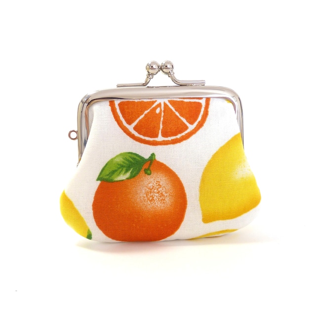 がま口小銭入れ 柑橘柄 オレンジ レモン コインケース G112