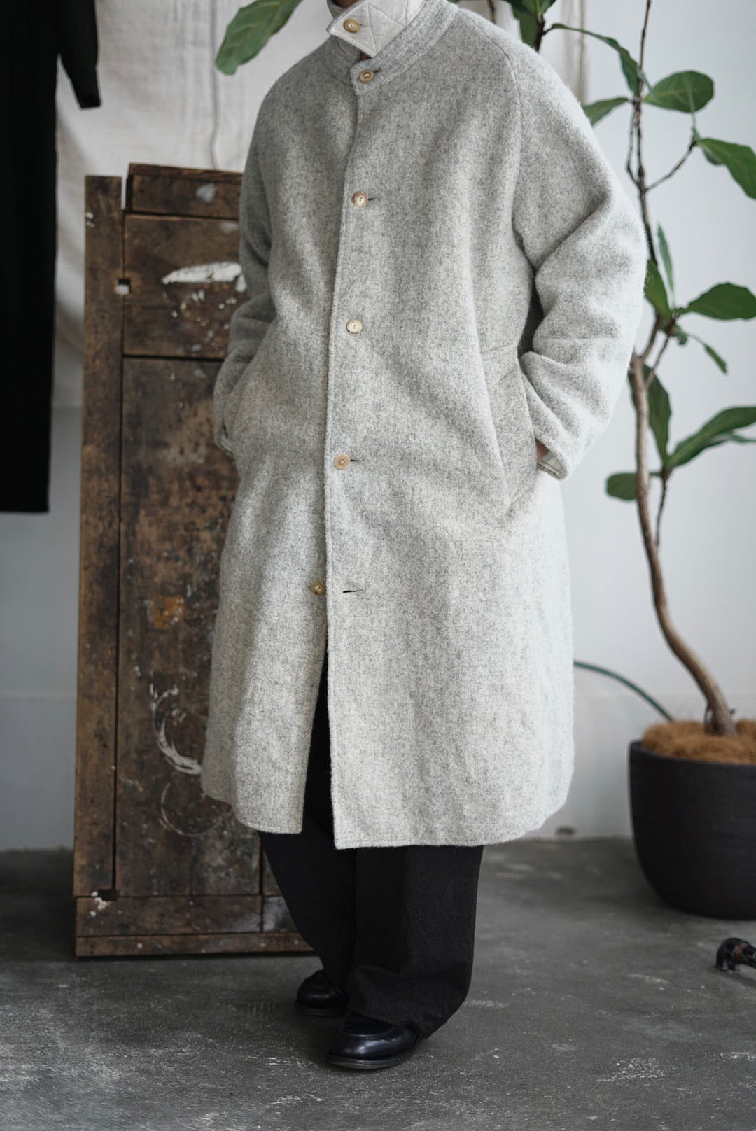 CHEZ VIDALENC - COAT BOBI HARRIS TWEED FELT (MOON) | Brownie