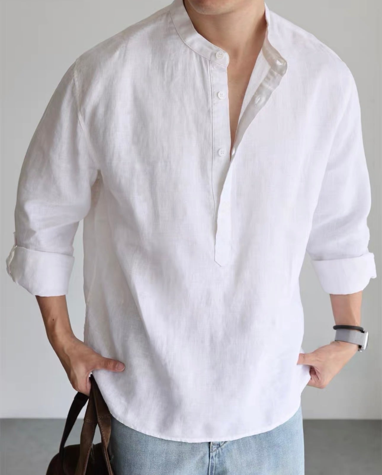 HERMES リネンシャツ ヘンリーネック リネンヘンリーネックシャツ【リネン素材】 | Wide Range