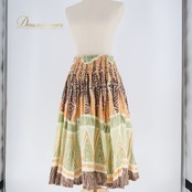 フラダンス 衣装 パウスカート グリーン系 ブラウン系 シングル シンプル カヒコ柄 かわいい 鮮やか 華やか 明るい ふわふわ カラフル ハワイアン アロハ ハワイアンプリント フラ ダンス レッスン 練習 オレンジ系 軽やか カラフルデザイン 柄物