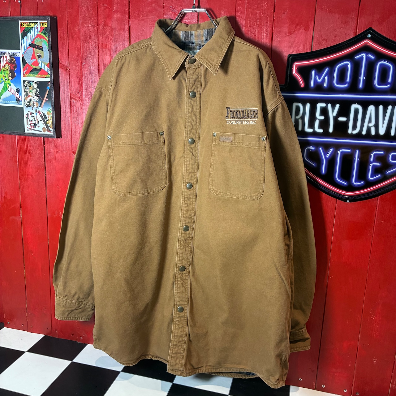 Carhartt ダック生地 ワークシャツ 企業モノ 裏地ネル チェックライニング ベージュ カーハート