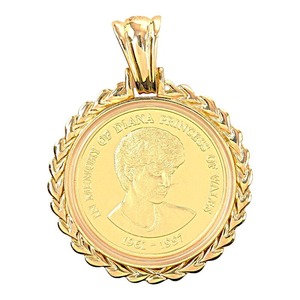 K24IG インゴット K18YG イエローゴールド ダイアナ妃 追悼記念 金貨 イングランドローズ 1/5oz ペンダントトップ ネックレス レディース 【中古】