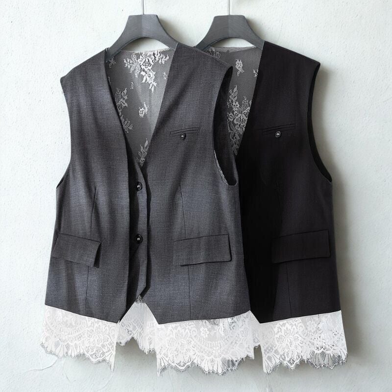 Lace layered tailored vest 2 colors V2554