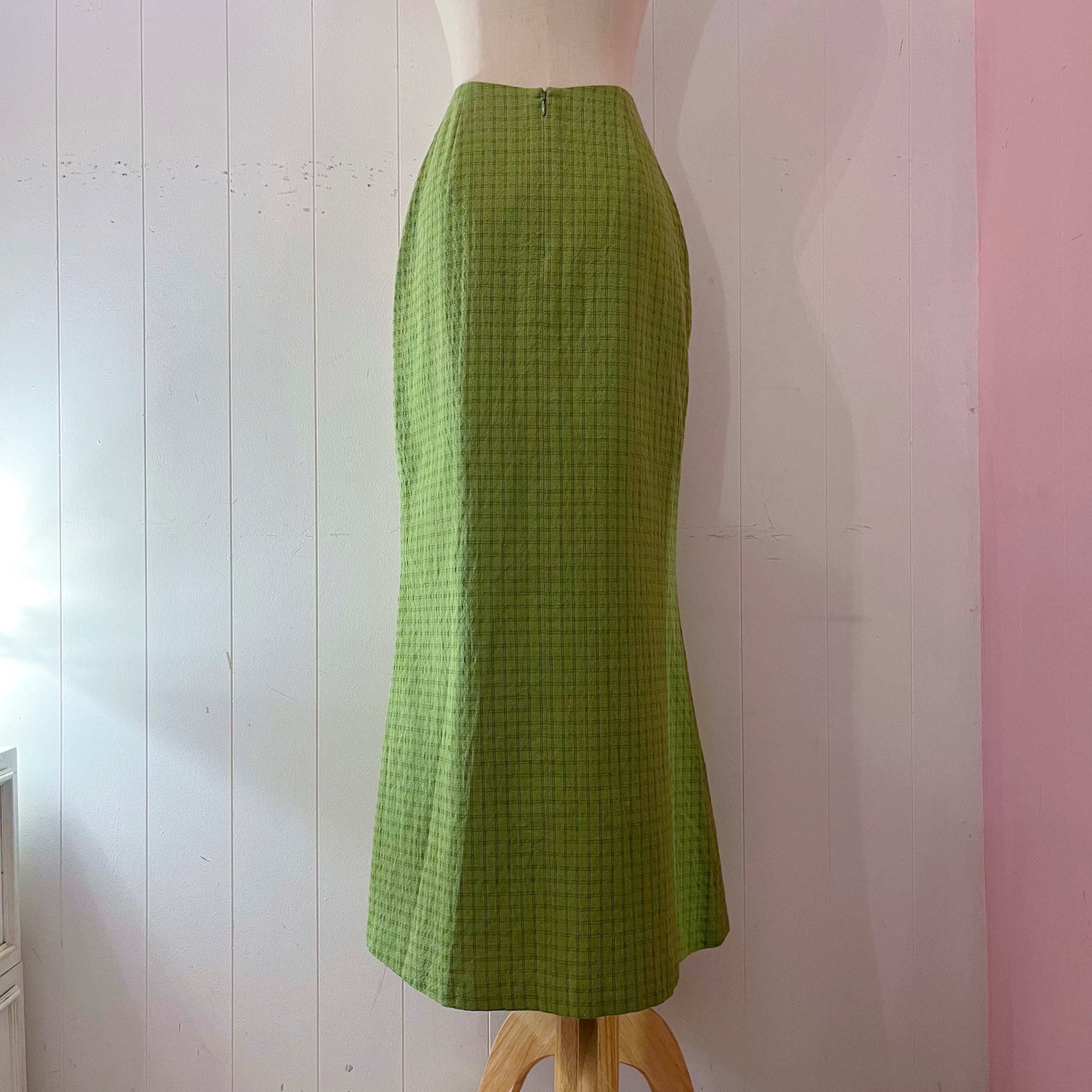 light green check long skirt