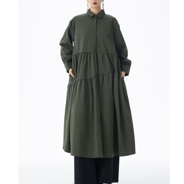 シンプル切替POLO襟ティアードシャツワンピース ◆3col R30085