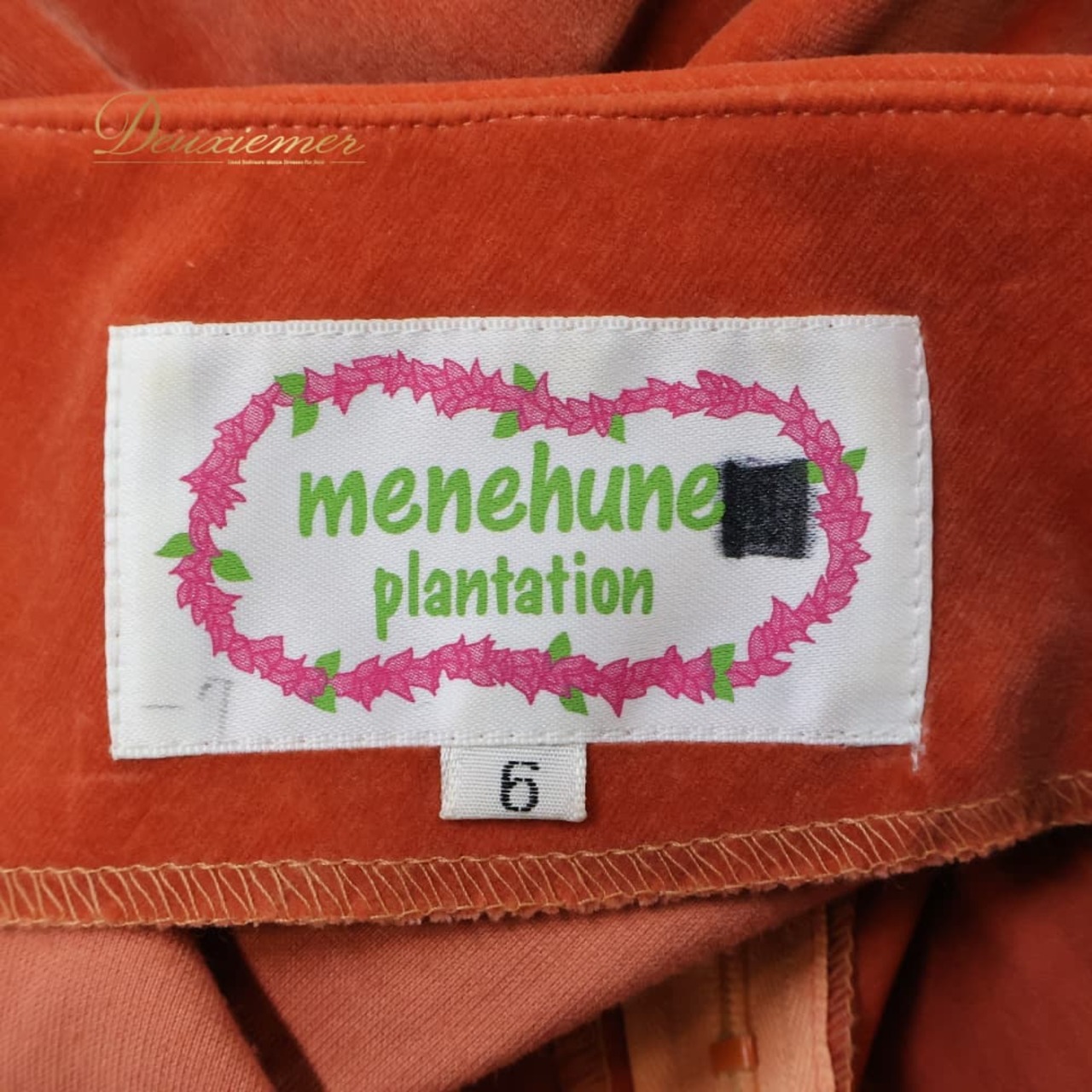フラダンス 衣装 MENEHUNE PLANTETION メネフネプランテーション ワンピース ドレス オレンジ系 日本製 ラウアエ柄 異素材 アシンメトリー かわいい 華やか 鮮やか 明るい ハワイアン アロハ ハワイアンプリント ダンス レッスン 練習