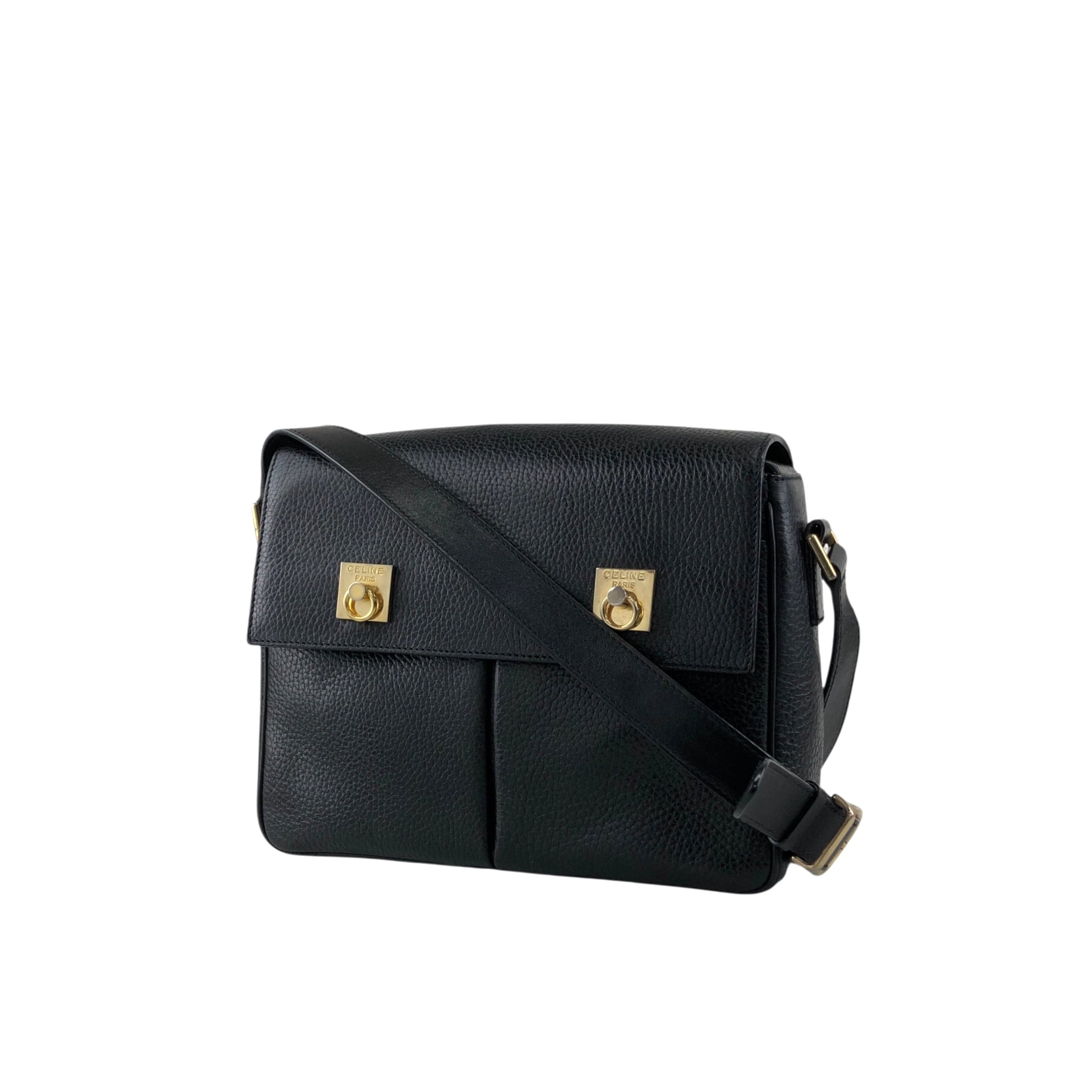 CELINE セリーヌ ショルダーバッグ ブラック ガンチーニ ダブル レザー