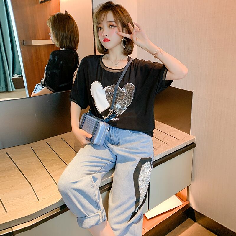 レースルーズ薄手ラウンドネックTシャツ オータム 秋物 Oネック ステッチ MIUCO82290988092