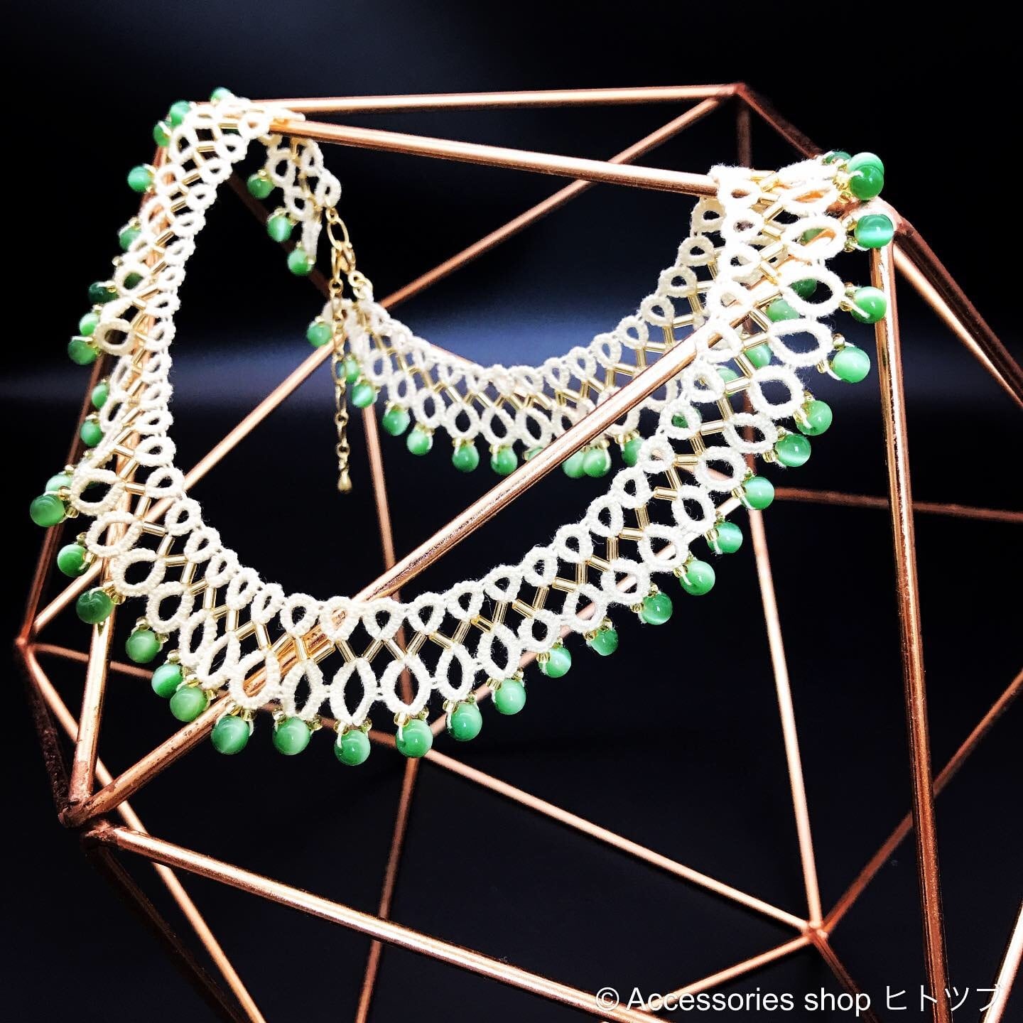 0170:グリーン クラシカルな付け襟風ネックレス