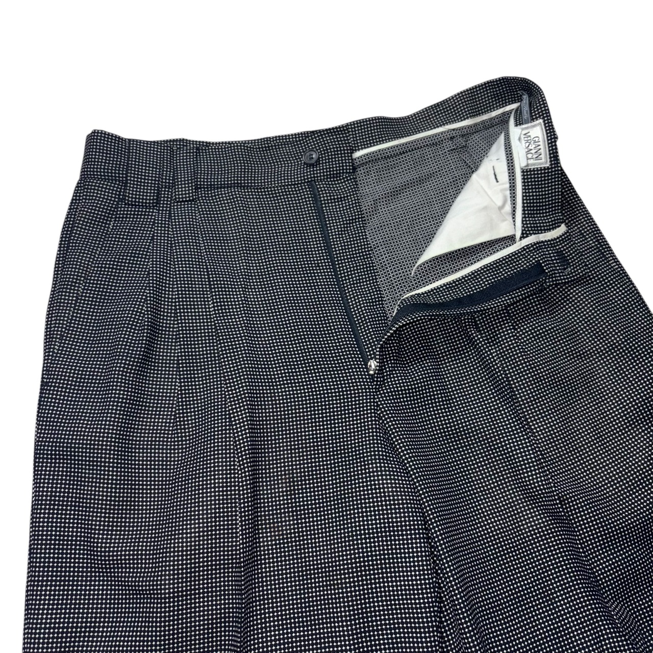 vintage GIANNI VERSACE dot pattern black wool slacks