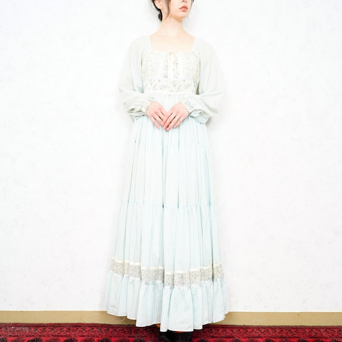 *SPECIAL ITEM* USA VINTAGE GUNNE SAX FLOWER PATTERNED LACE DESIGN BACK RIBBON ONE PIECE/アメリカ古着ガニーサックス花柄レースデザインバックリボンワンピース
