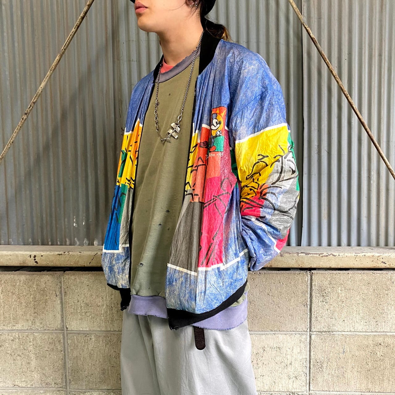 90年代 Usa製 ディズニー ミッキーマウス ペーパージャケット メンズl相当 レディースxl相当 古着 Disney Originals 90s ビンテージ ヴィンテージ マラソン 総柄 ブルゾン ジャケット All15 Cave 古着屋 公式 古着通販サイト