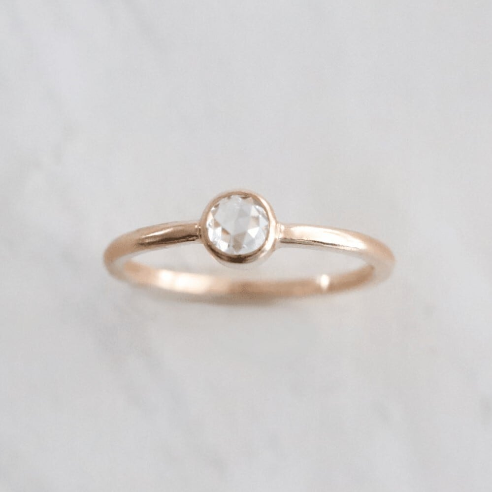 【婚約指輪】ローズカットダイヤモンド_ラウンドアーム_K18PG