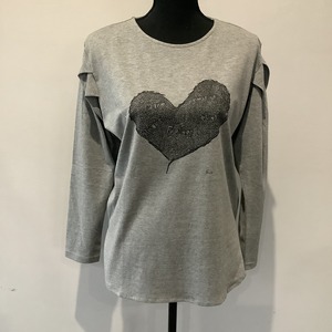 Emotion Heart( 感情ある心 ) 袖タックロングTシャツ 杢グレー