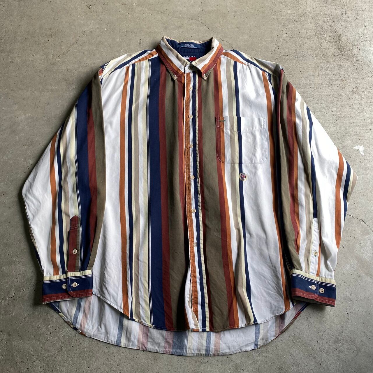 古着 90s/90年代 トミーヒルフィガー   長袖シャツ ワンポイントロゴ パッチワーク クレイジーパターン  M マルチカラー 90年代 TOMMY HILFIGER トミーヒルフィガー 長袖 ボタンダウン マルチ