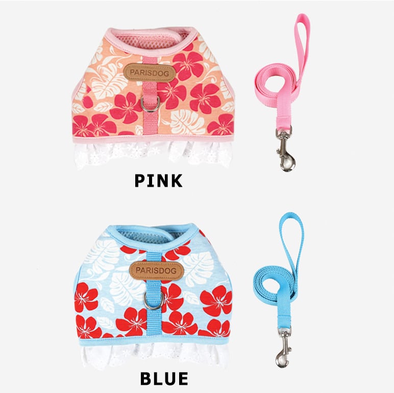 かわいい✨　ハーネス＆リード　花柄　ピンク 花柄ハーネス&リードセット S ~ L 2color / 犬 犬用 ハーネス