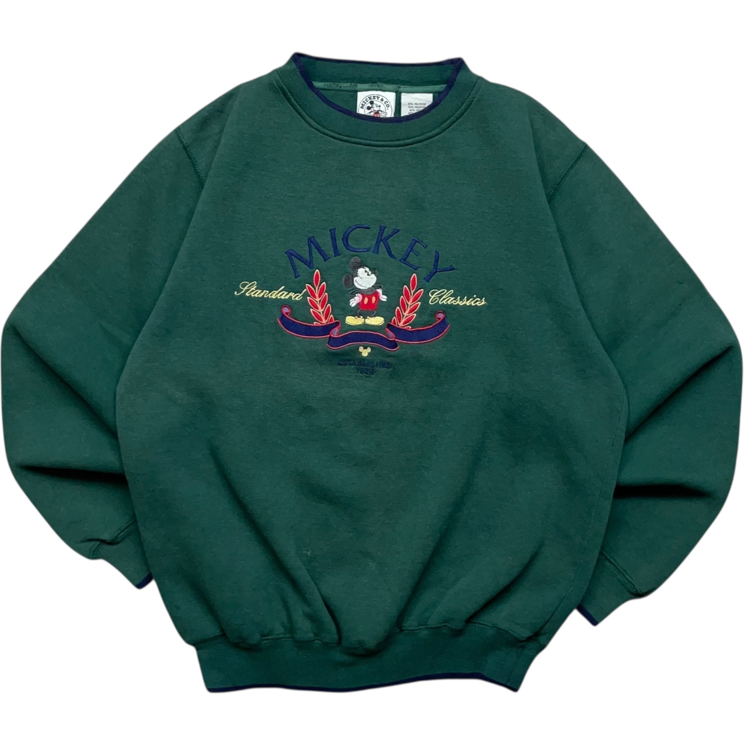 《L》 Disney ディズニー Mickey スウェット ミッキーマウス 刺繍デザイン グリーン 90年代〜 no.9453