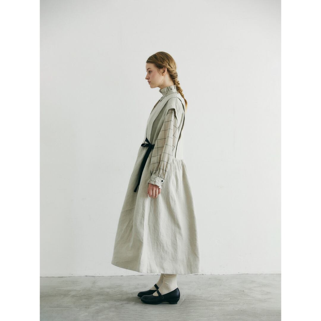 MAGALI マガリ ブラッシュドベルギーリネン・カシュクール風 ワンピース・オートミール